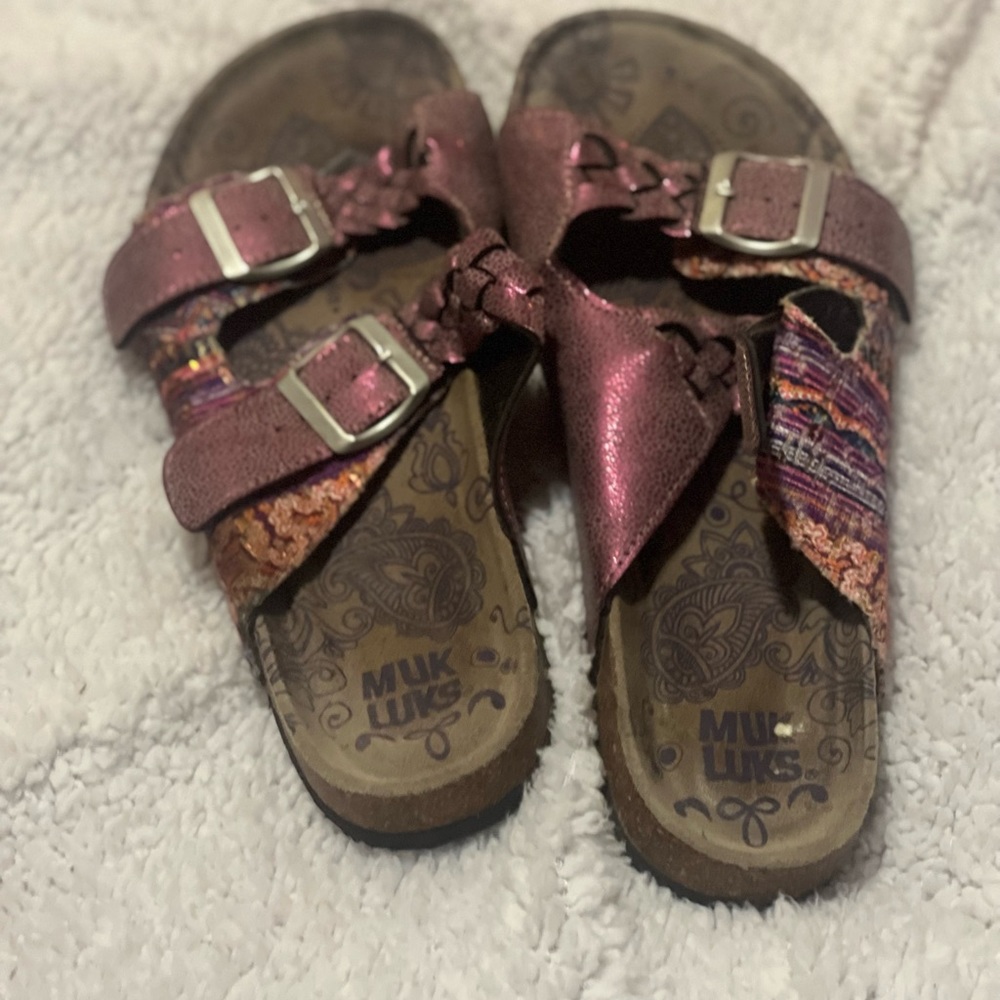 Mukluks, size 9, purple & various color sandals